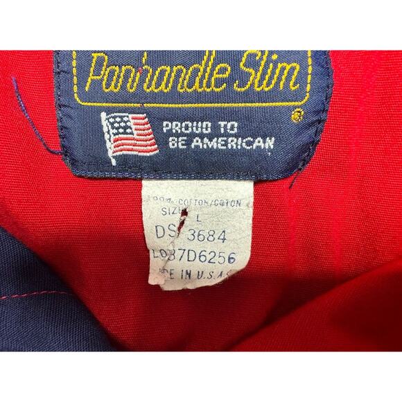 Vintage Panhandle Slim Men's Red White Blue Short Sleeve Button Up Shirt - Sz L - Picture 3 of 3
